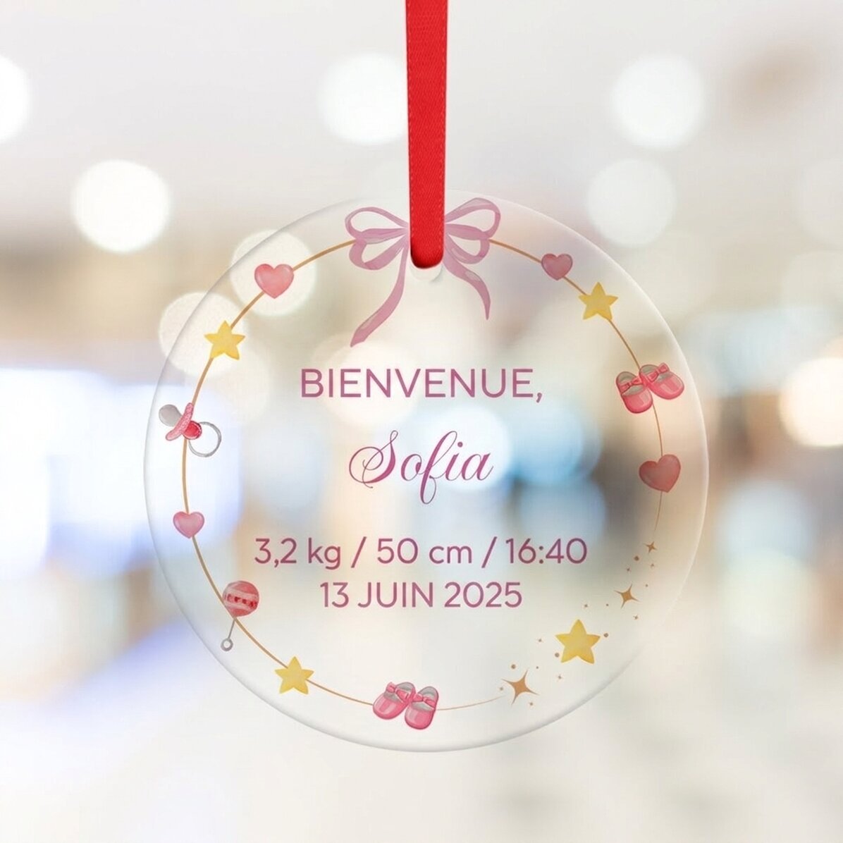 Décoration ronde personnalisée avec le texte « Welcome, Baby »