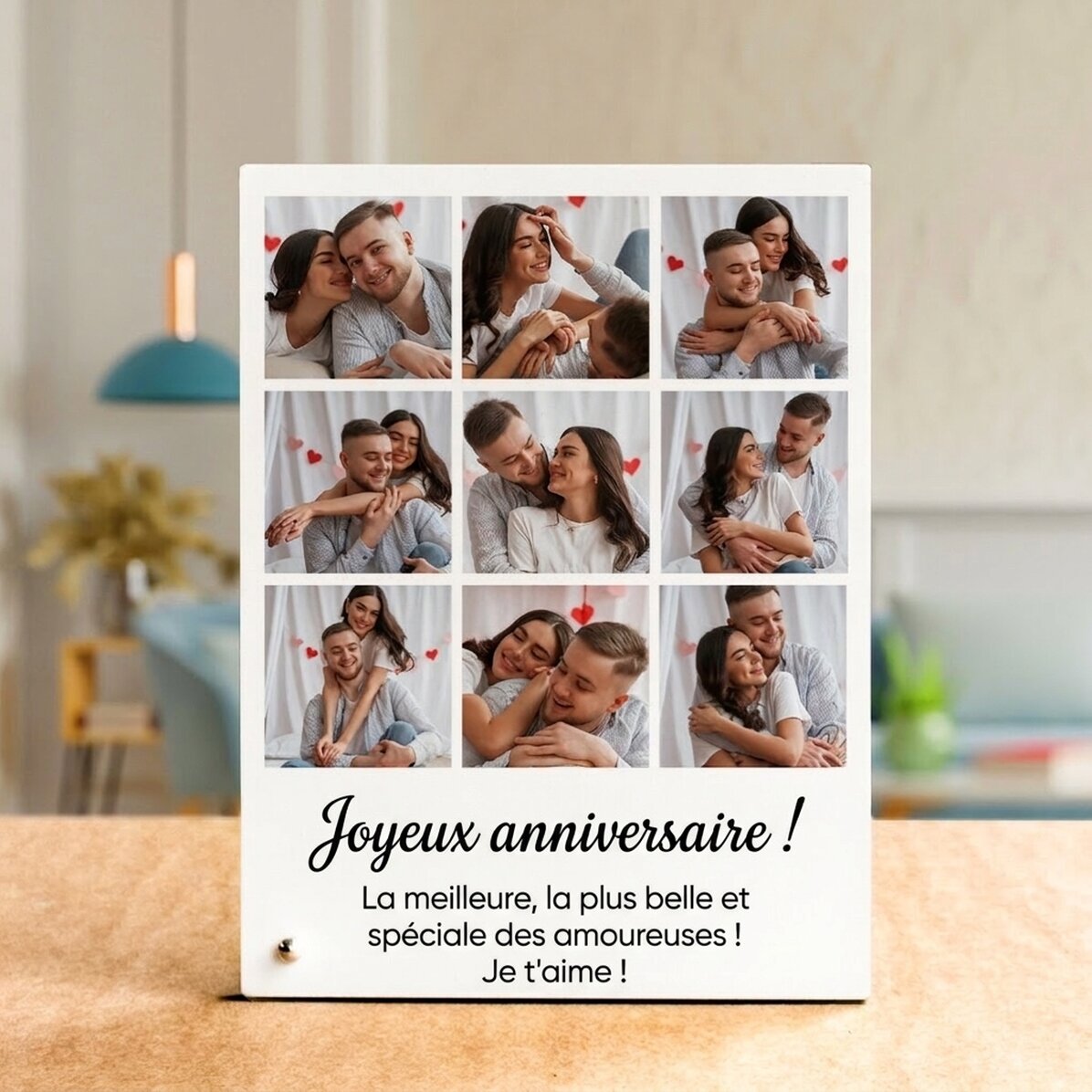 Cadre photo de bureau personnalisé avec 9 photos et un texte - Souvenirs