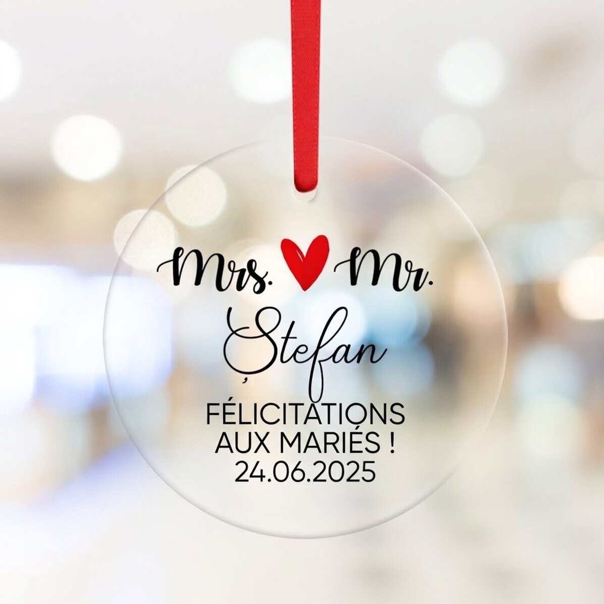 Ornement rond personnalisé avec inscription - Mr & Mrs