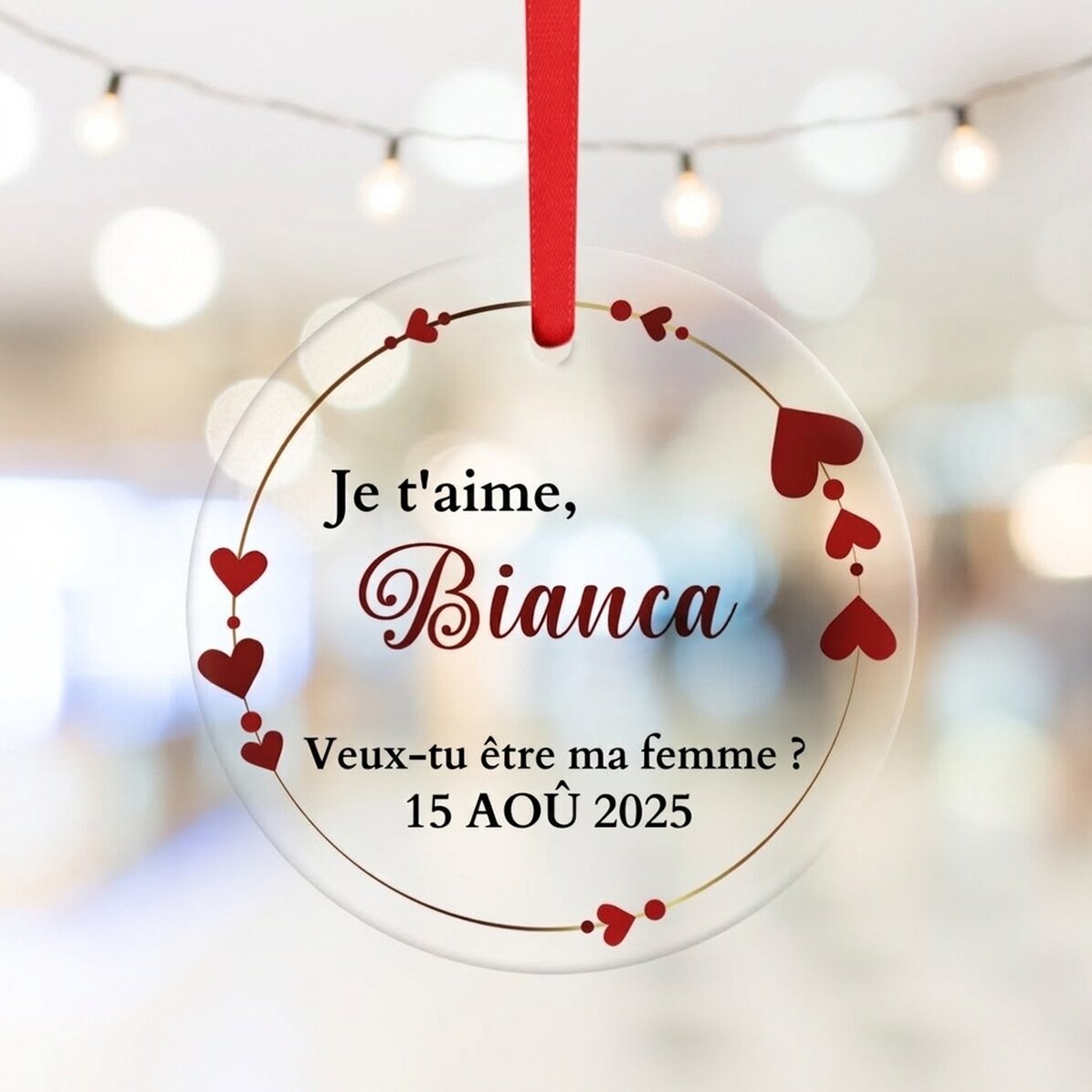 Ornement rond personnalisé avec texte - Demande en mariage