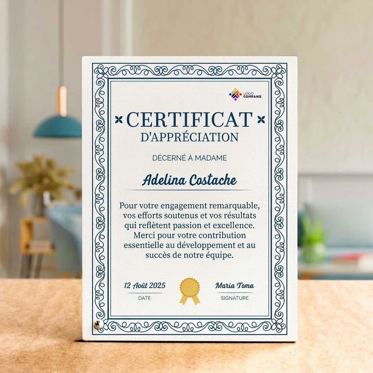 Cadre photo de bureau personnalisé avec logo et message - Employé de l