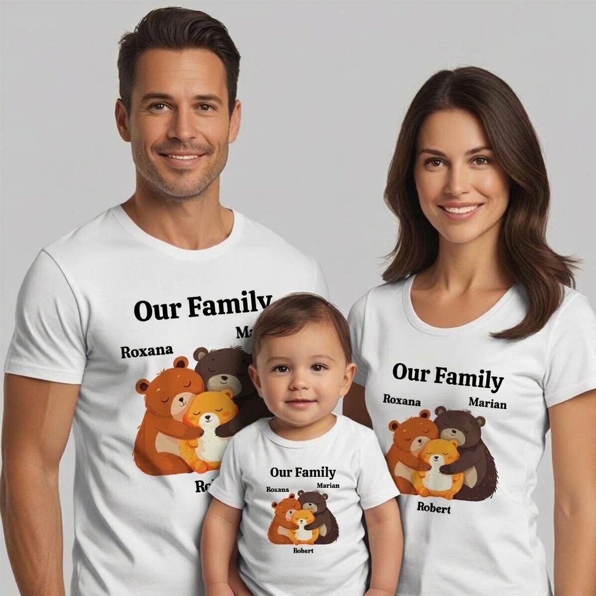T-shirt en coton personnalisé pour enfants/adultes - La famille des oursons