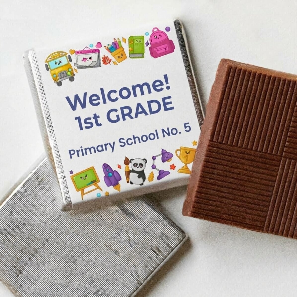 Mini-chocolat personnalisé avec un message - Welcome school