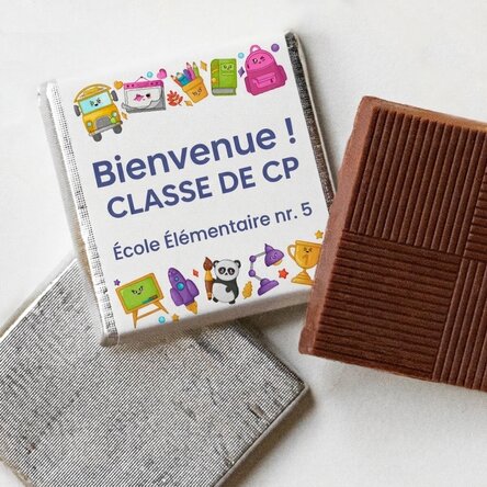 Mini-chocolat personnalisé avec un message - Welcome school