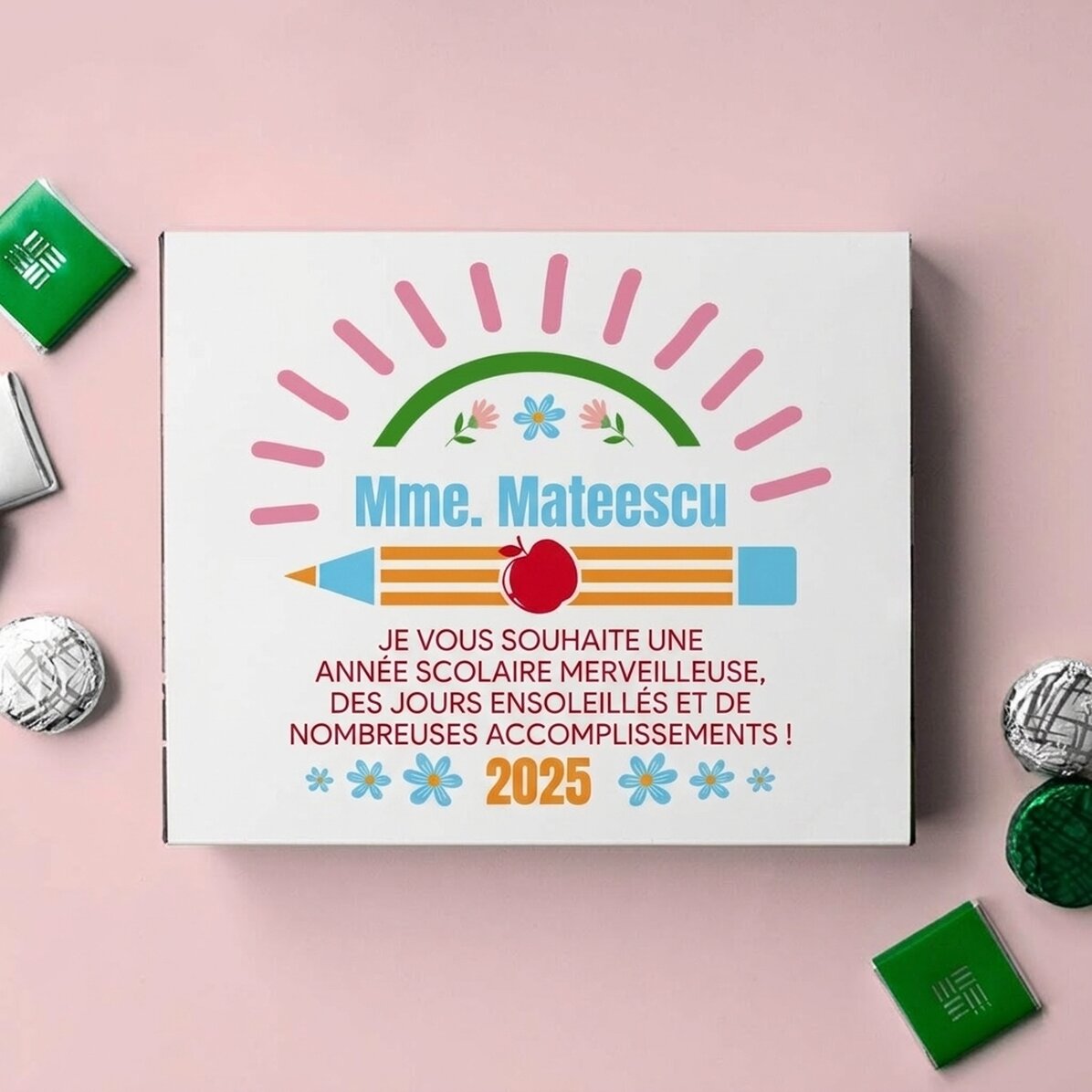 Boîte de bonbons personnalisée avec un message pour le début de l