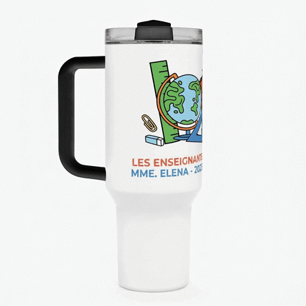 Tasse isotherme avec poignée et paille, personnalisée avec un message - Enseignants