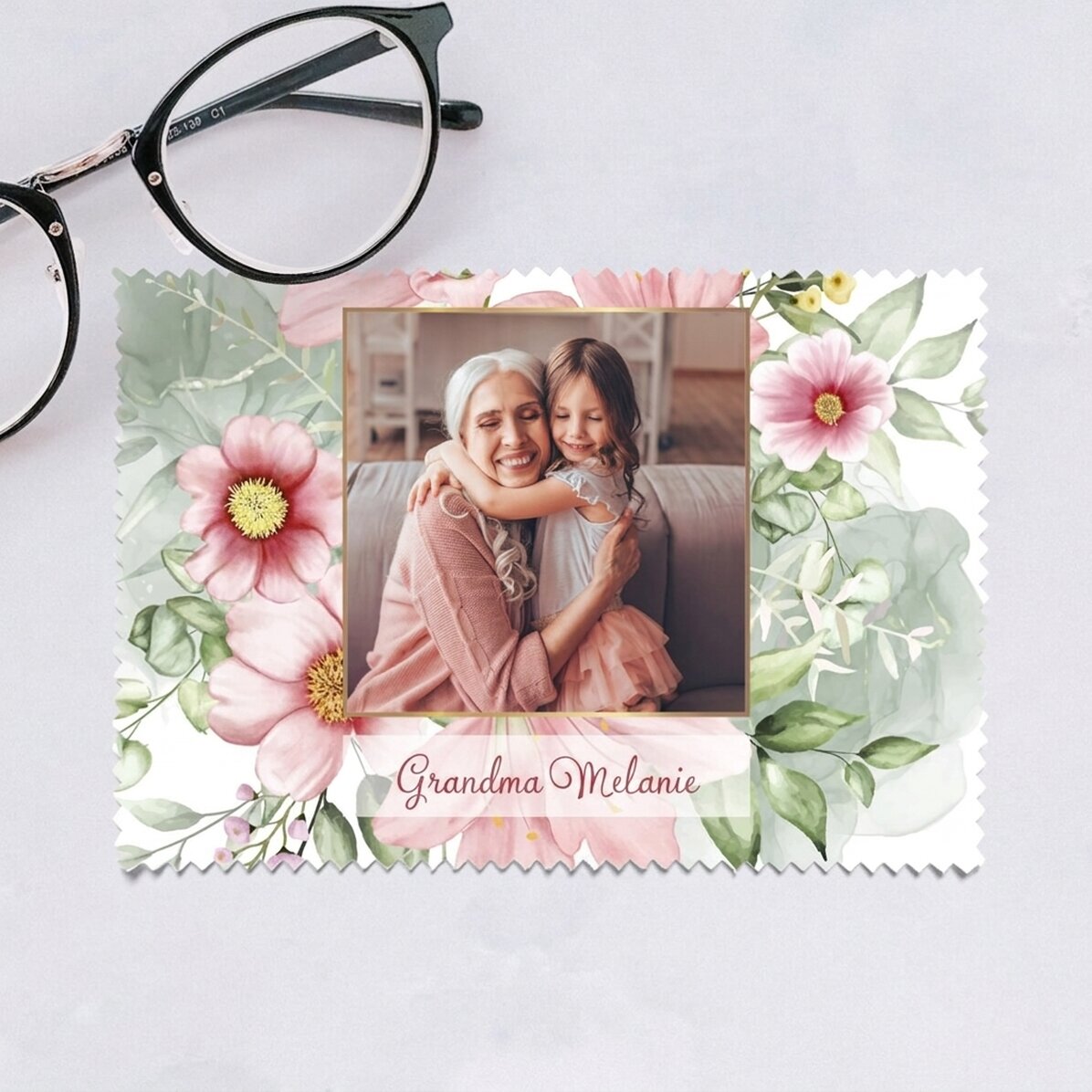 Chiffon personnalisé avec une photo pour nettoyer les écrans et les lunettes - Motif floral
