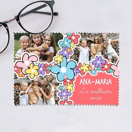 Chiffon personnalisé avec 3 photos pour nettoyer les écrans et les lunettes - Doodle flowers