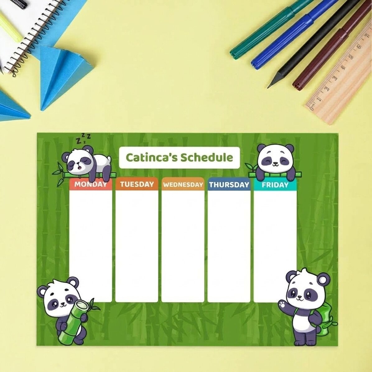 Emploi du temps personnalisé avec texte - Cute Panda