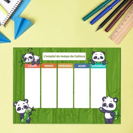 Emploi du temps personnalisé avec texte - Cute Panda