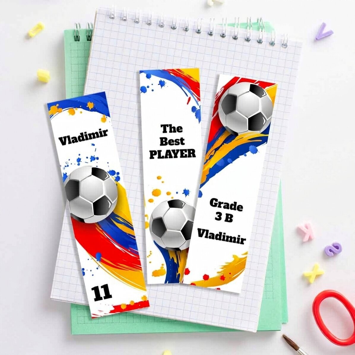 Lot de 3 marque-pages personnalisés avec texte - Football