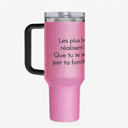 Tasse isotherme avec poignée et paille, personnalisée avec un message pour vos proches