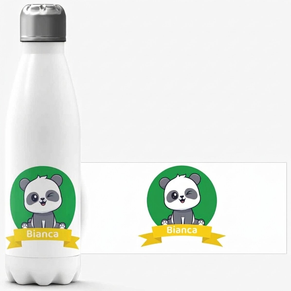 Thermos à base blanche personnalisé avec un prénom - Cute Panda
