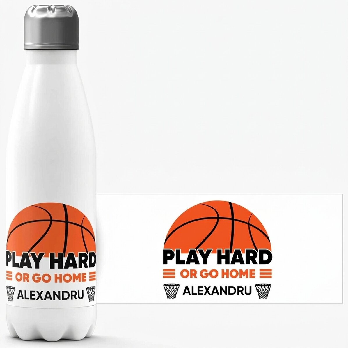 Thermos à base blanche personnalisé avec un texte - Basket