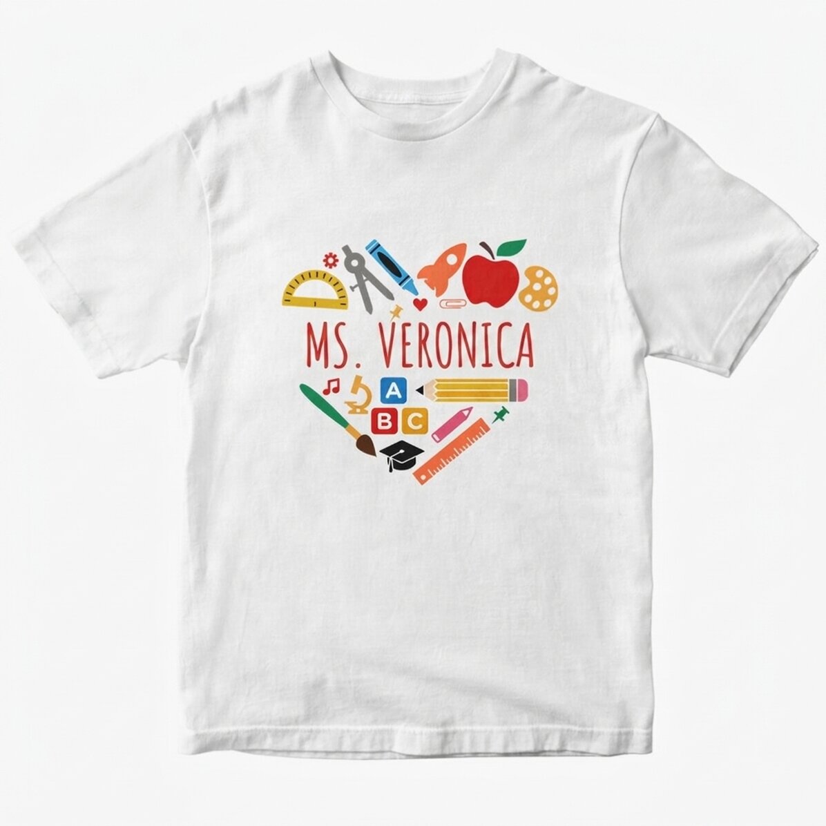 T-shirt en coton personnalisé avec le nom des enseignants - Heart