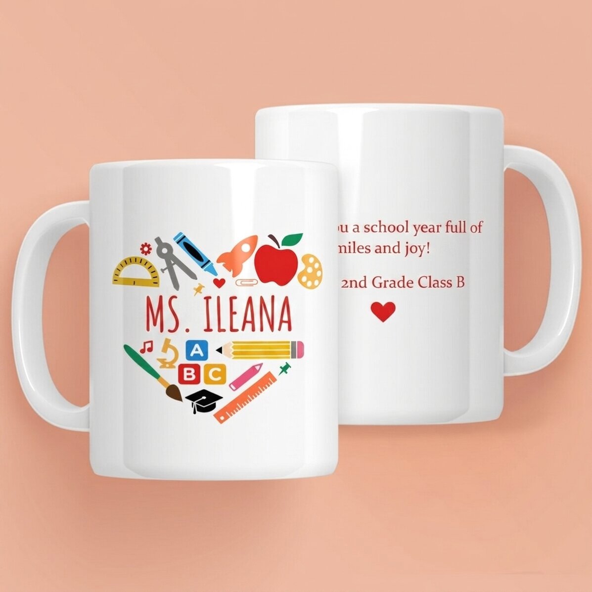 Tasse personnalisée avec un message pour les enseignants - Heart