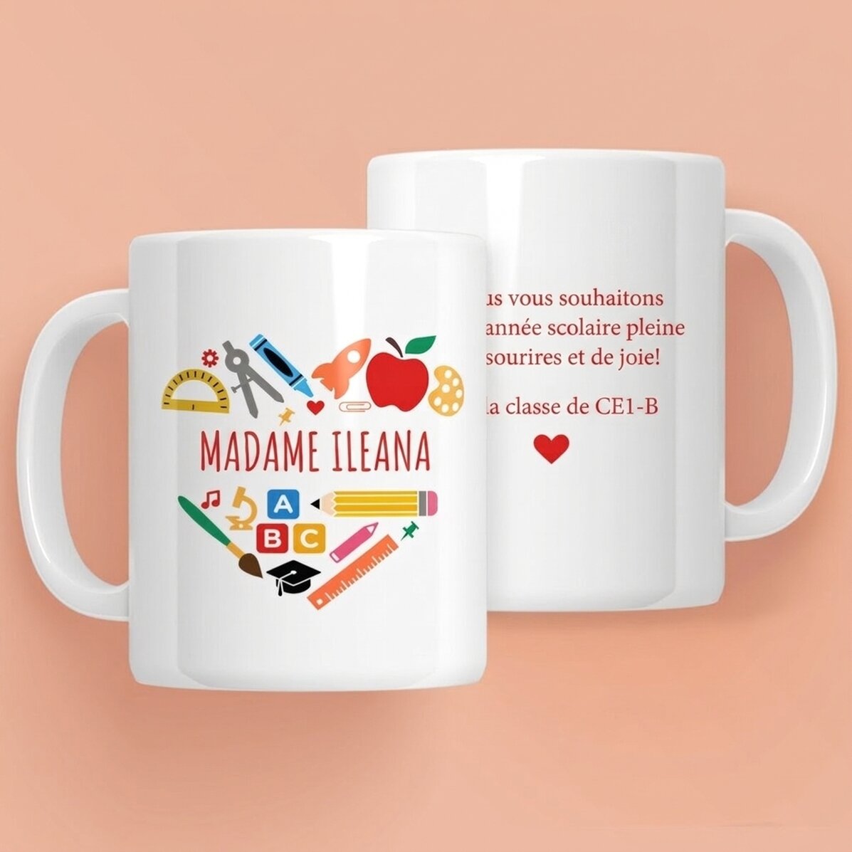 Tasse personnalisée avec un message pour les enseignants - Heart