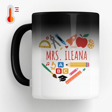 Tasse thermosensible personnalisée avec un message pour les enseignants - Heart