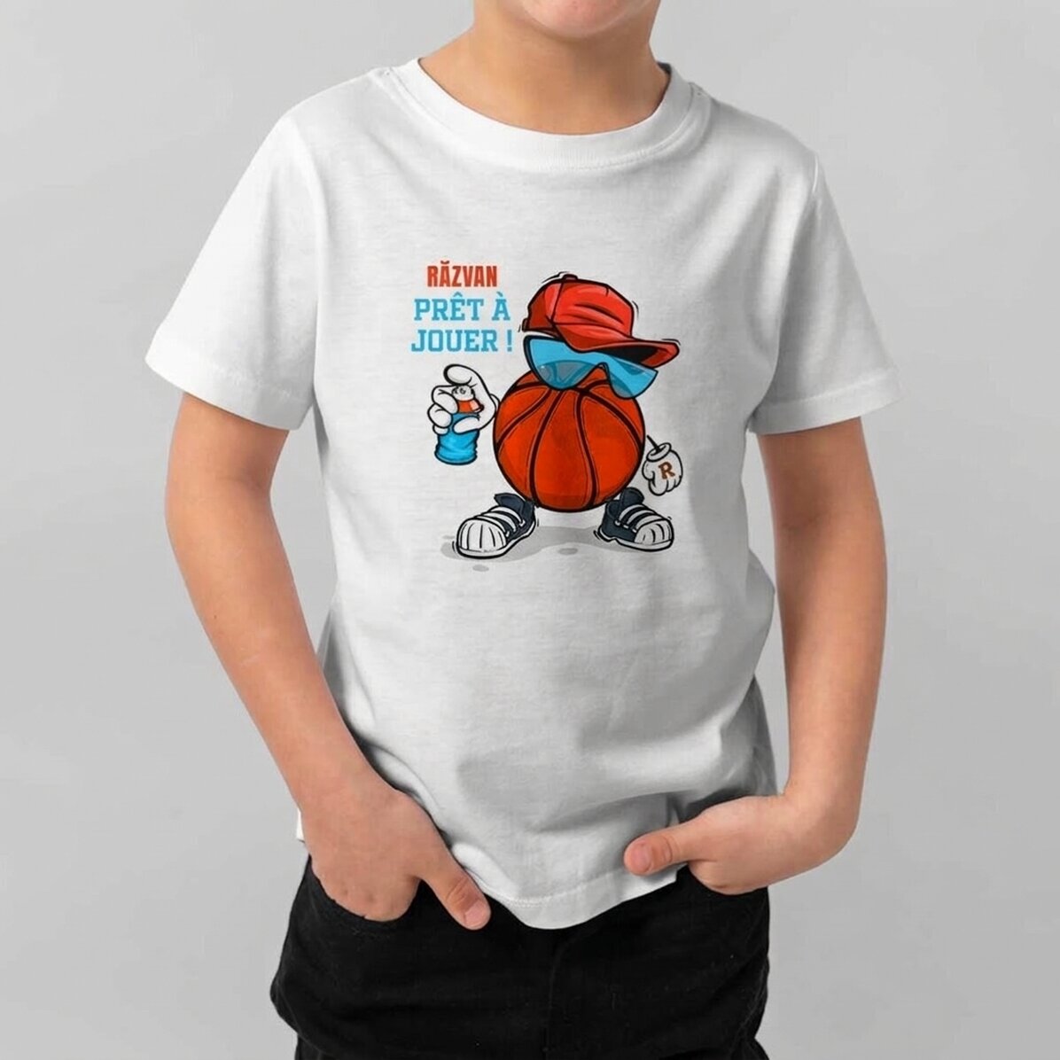 T-shirt en coton pour enfants personnalisé avec un texte - Basket-ball