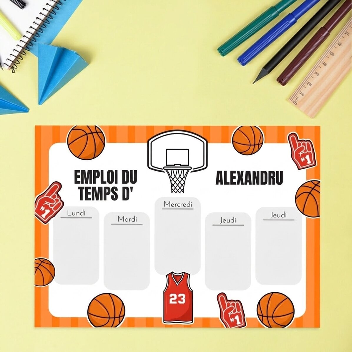 Emploi du temps personnalisé avec texte - Basket-ball