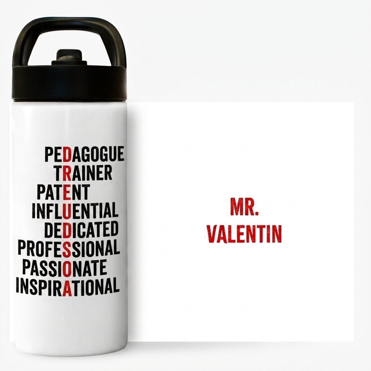 Thermos avec poignée et paille, personnalisé avec un prénom - Professeur