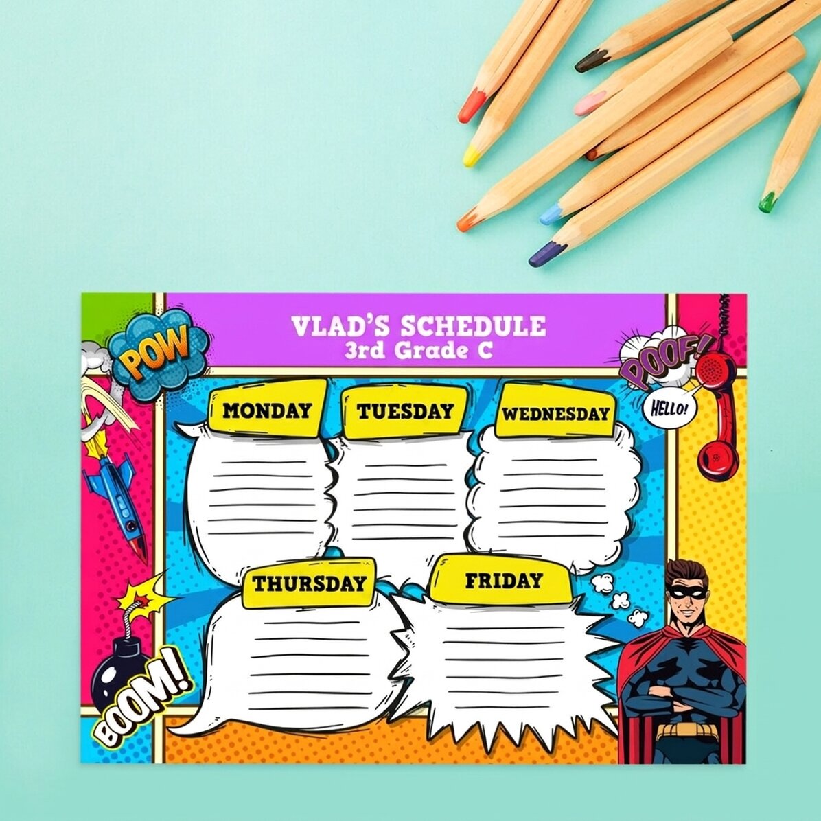 Emploi du temps personnalisé avec texte - Comic Book