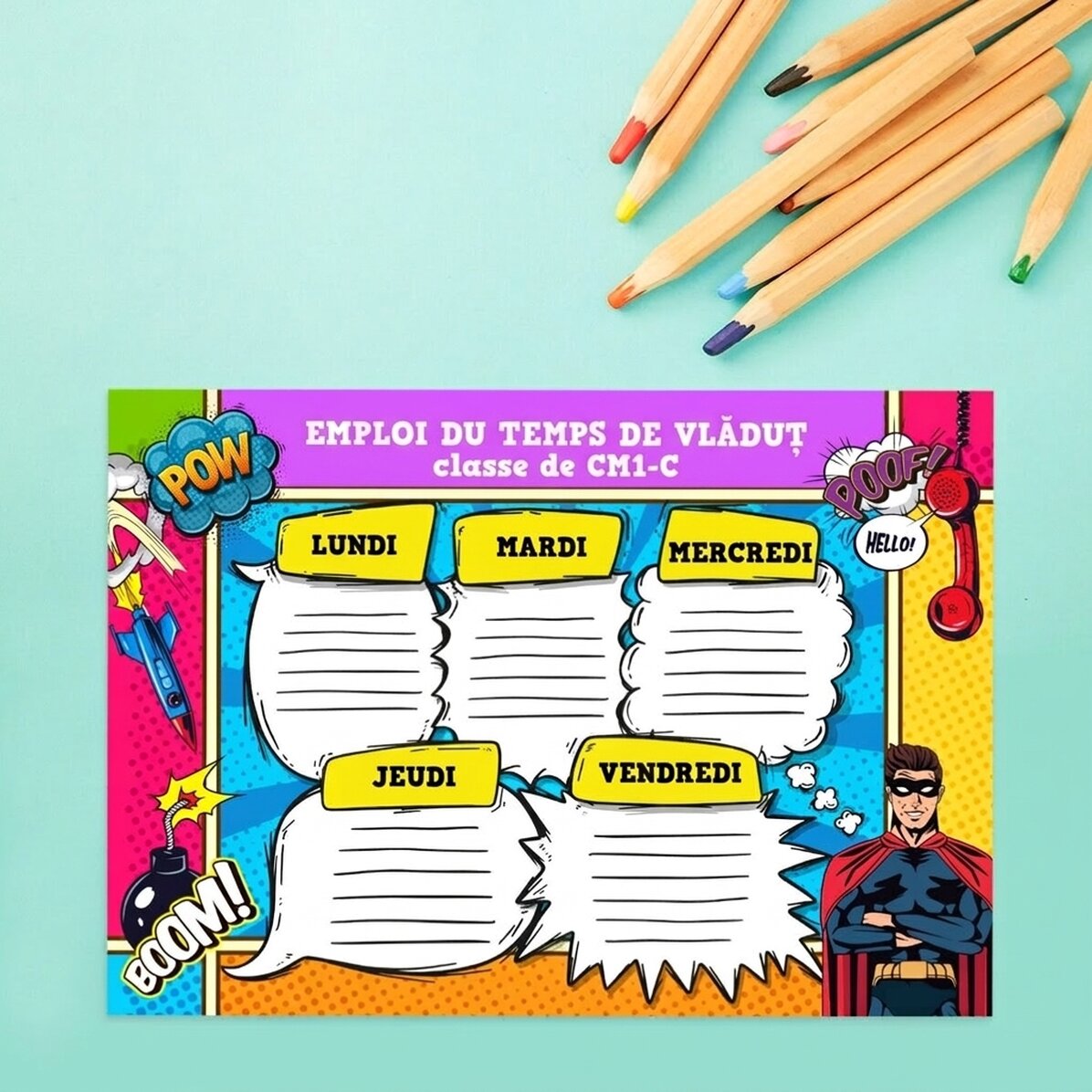 Emploi du temps personnalisé avec texte - Comic Book