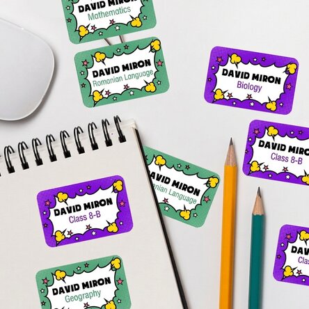 Lot de 8 autocollants personnalisés pour l'école - Bandes dessinées
