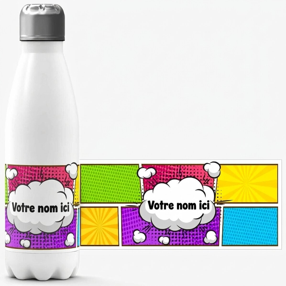 Thermos à base blanche personnalisé avec un texte - Bandes dessinées