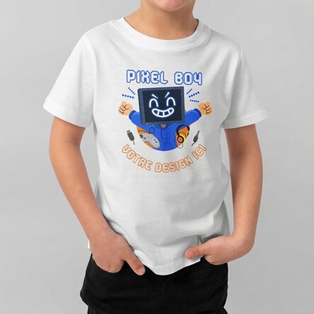 T-shirt en coton pour enfants personnalisé avec un texte - Pixel Boy