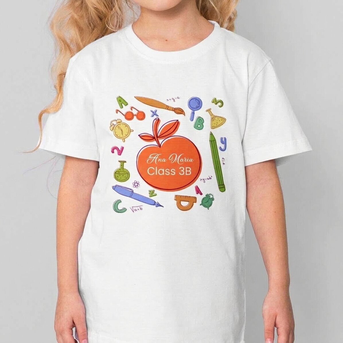 T-shirt en coton pour enfants personnalisé avec un texte - Fournitures scolaires
