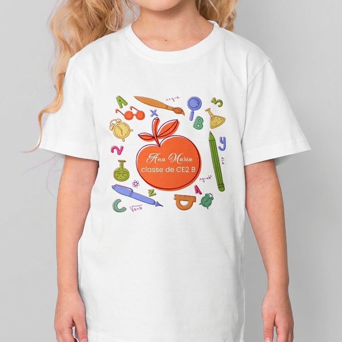 T-shirt en coton pour enfants personnalisé avec un texte - Fournitures scolaires