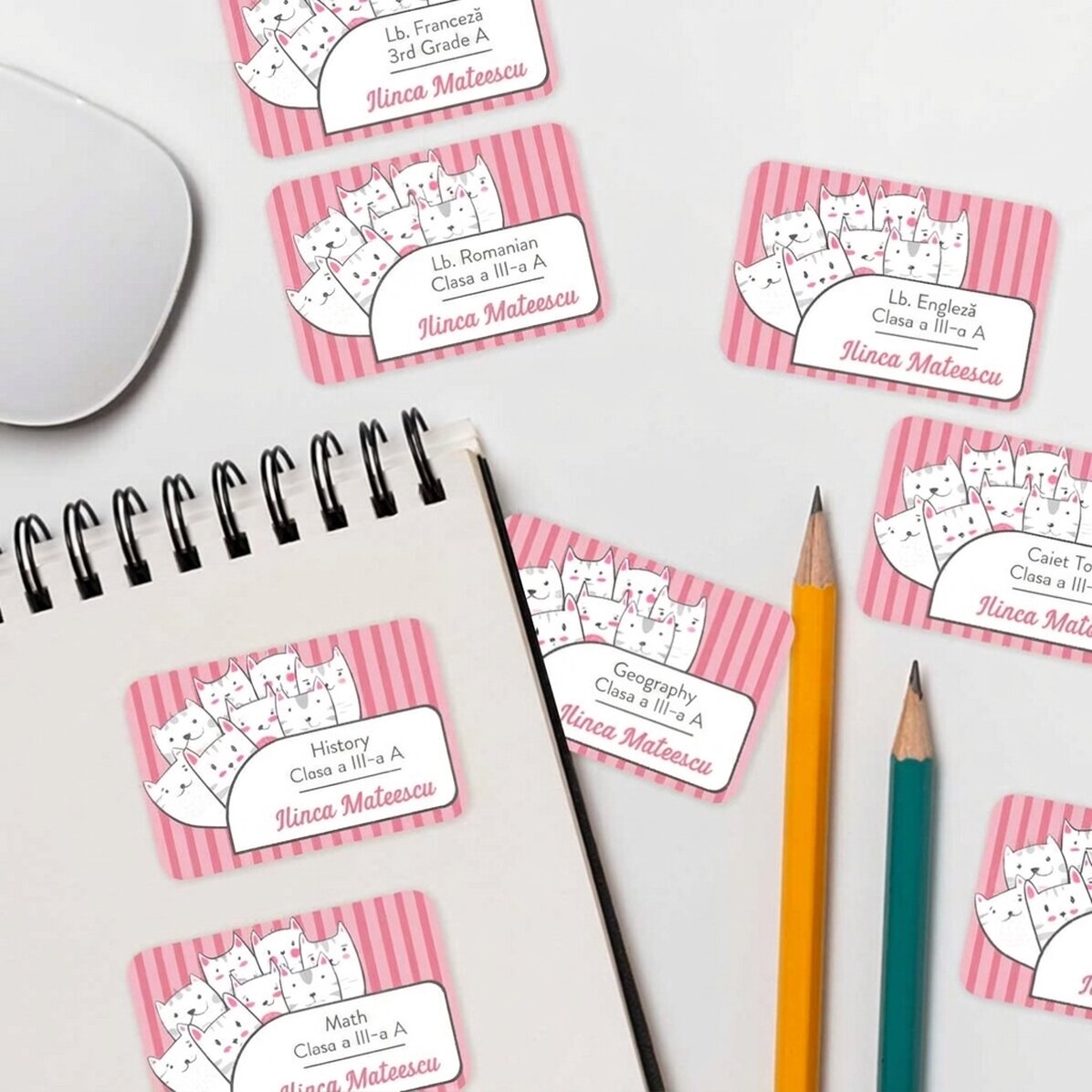 Lot de 8 autocollants (étiquettes adhésives) personnalisés avec un texte - Kitty