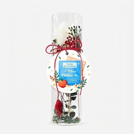 Décoration en verre avec des fleurs stabilisées, personnalisée avec un message pour les enseignantes