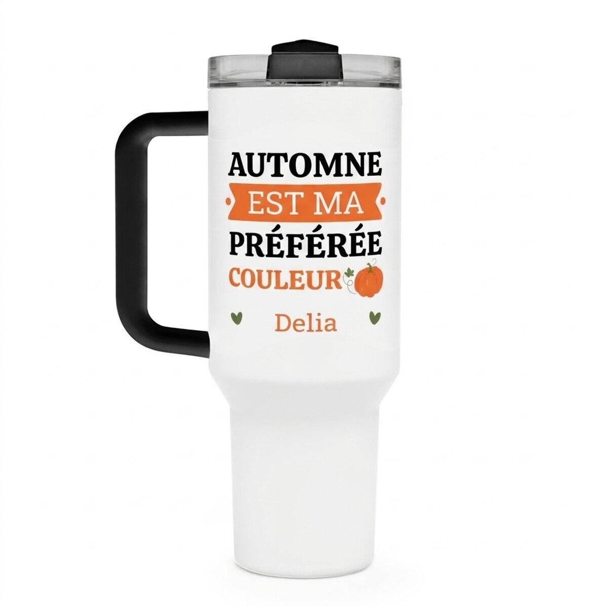 Tasse isotherme avec poignée et paille, personnalisée avec un texte - Automne