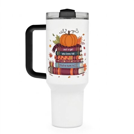 Tasse isotherme avec poignée et paille, personnalisée avec un texte - Books