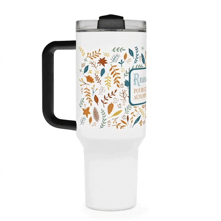 Tasse isotherme avec poignée et paille, personnalisée avec un texte - Autumn