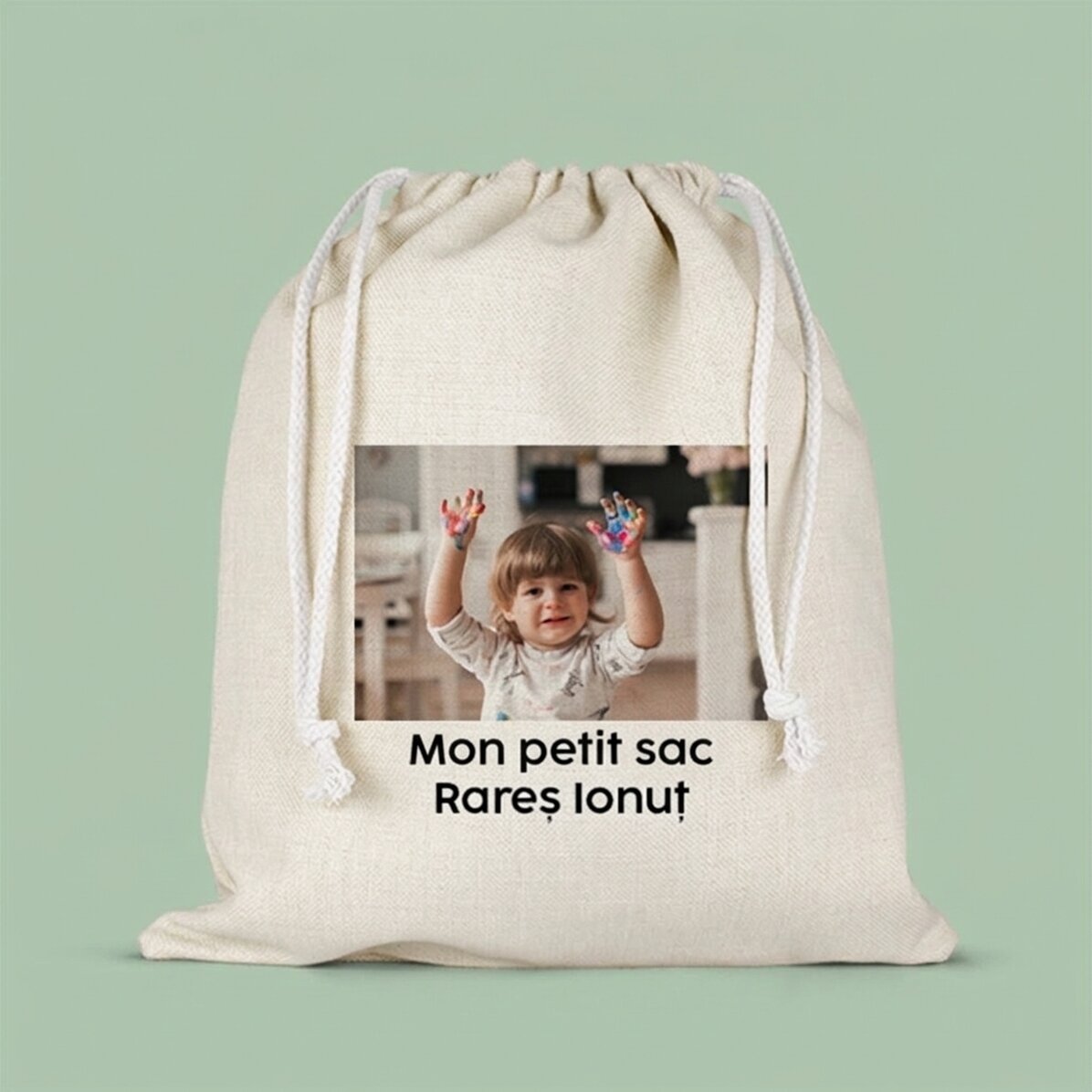 Sac personnalisé avec un texte et une photo