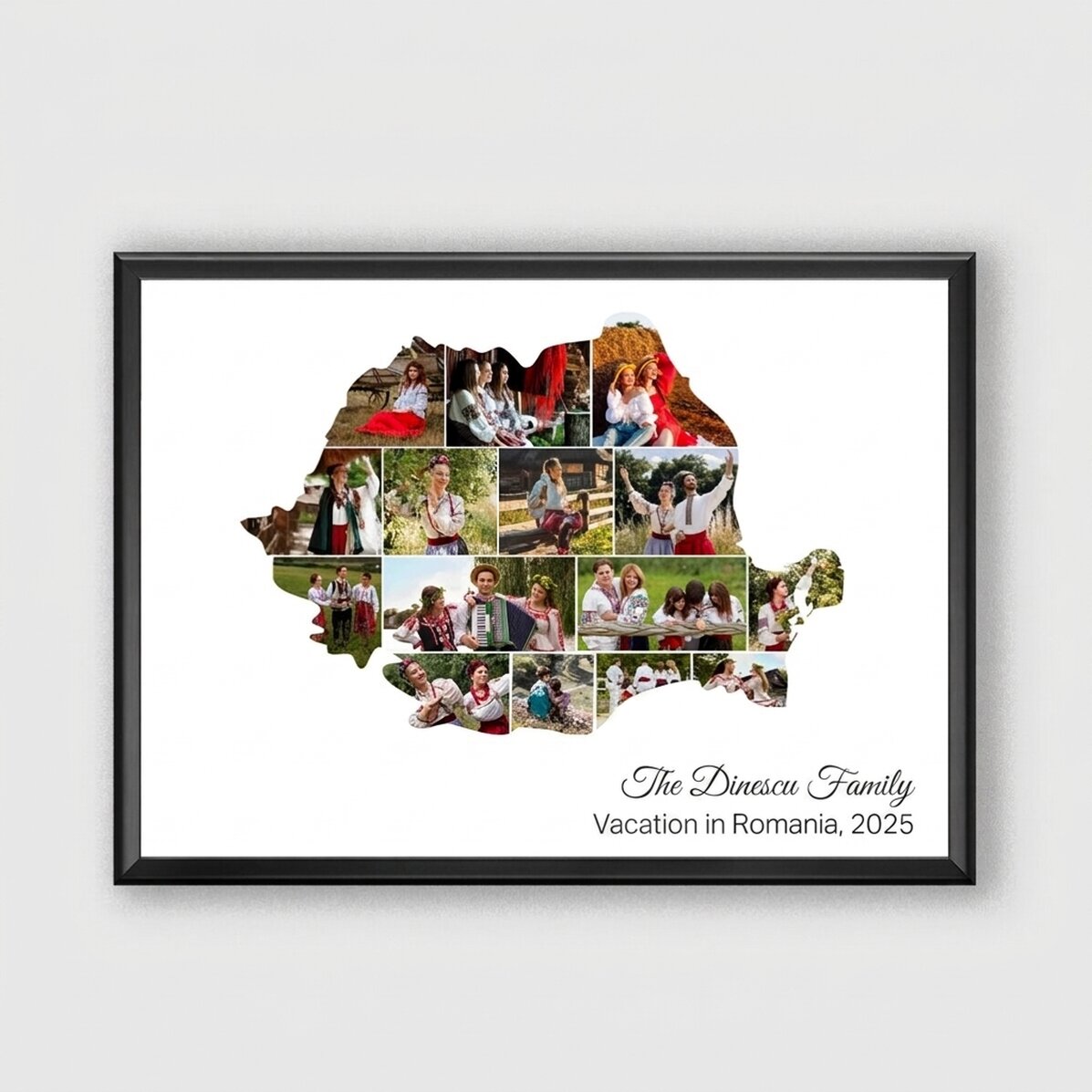 Tableau personnalisé avec 15 photos et un texte - Roumanie