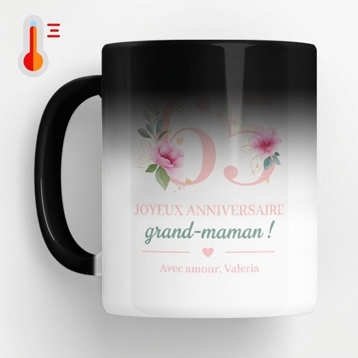 Tasse thermosensible personnalisée avec message - Fleurs