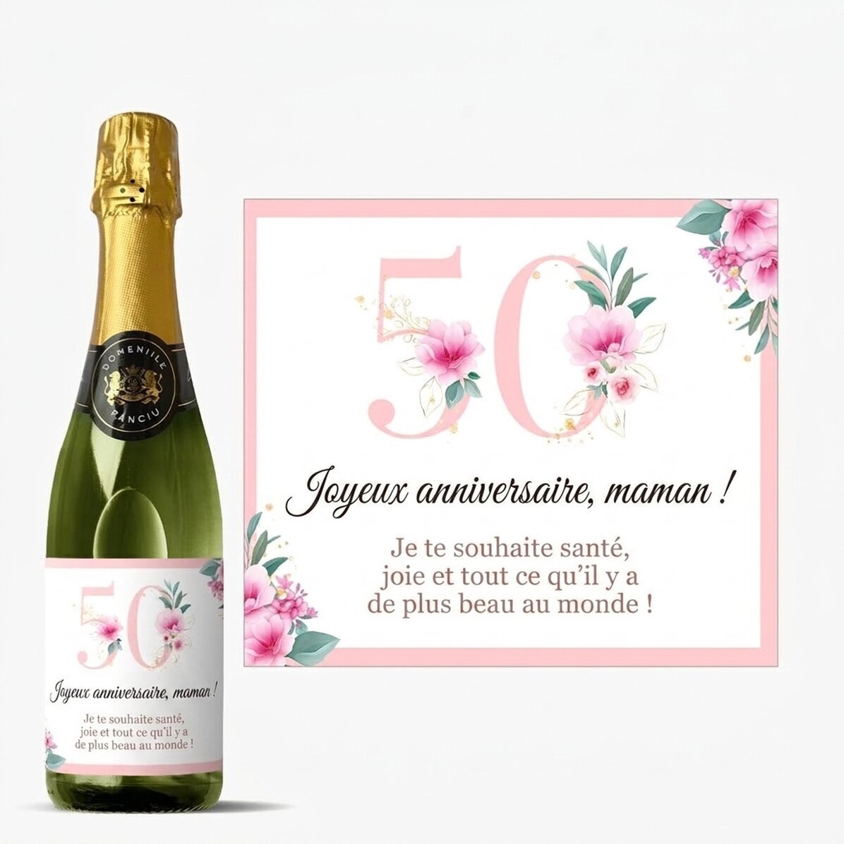 Bouteille moyenne de vin mousseux personnalisée avec un texte - Flowers