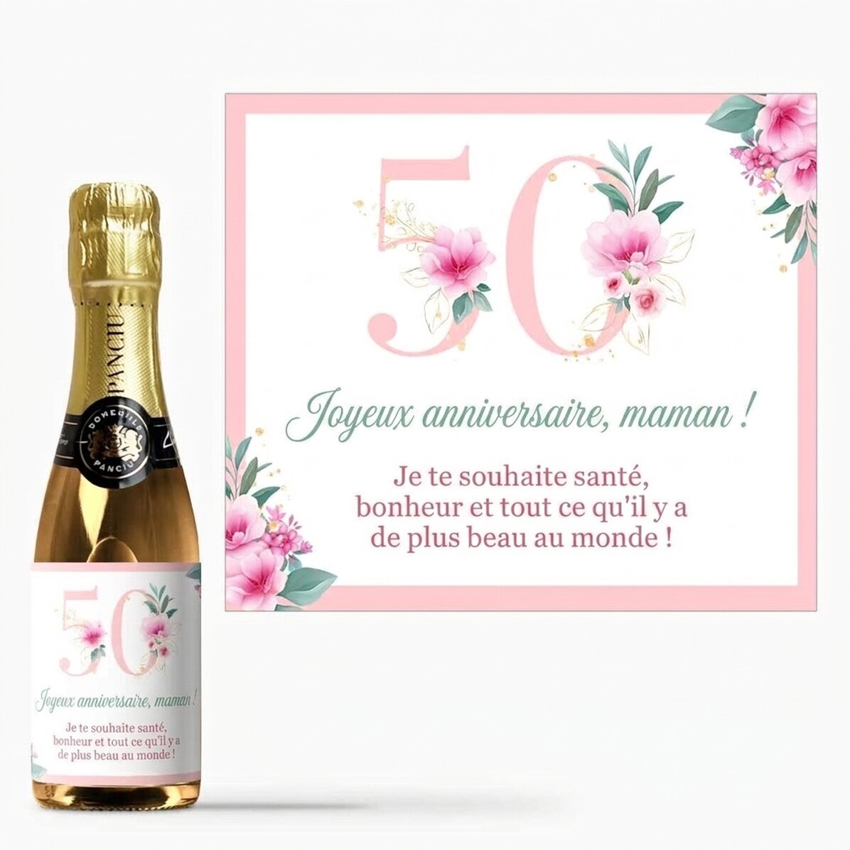 Mini-bouteille de vin mousseux personnalisée avec un message - Flowers
