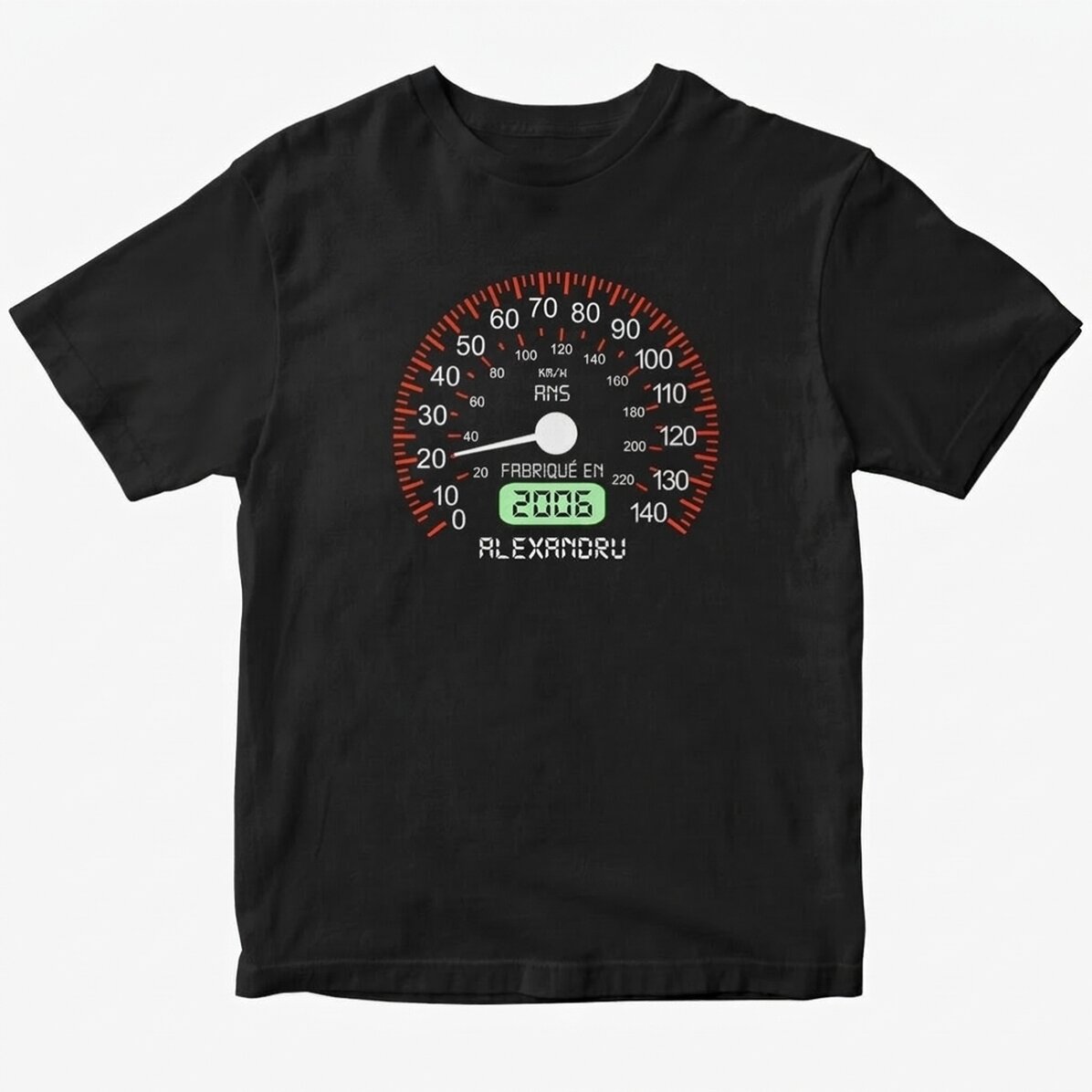 T-shirt en coton personnalisé avec un texte - Compteur de vitesse