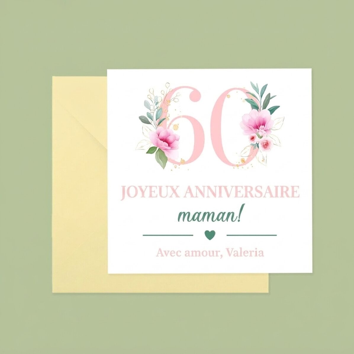 Carte carrée personnalisée avec texte - Fleurs