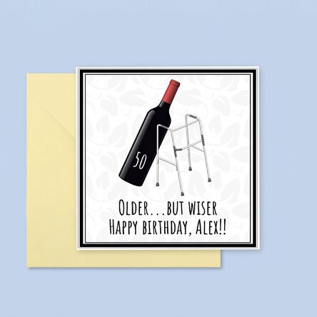 Carte carrée personnalisée avec texte - « Older but wiser »