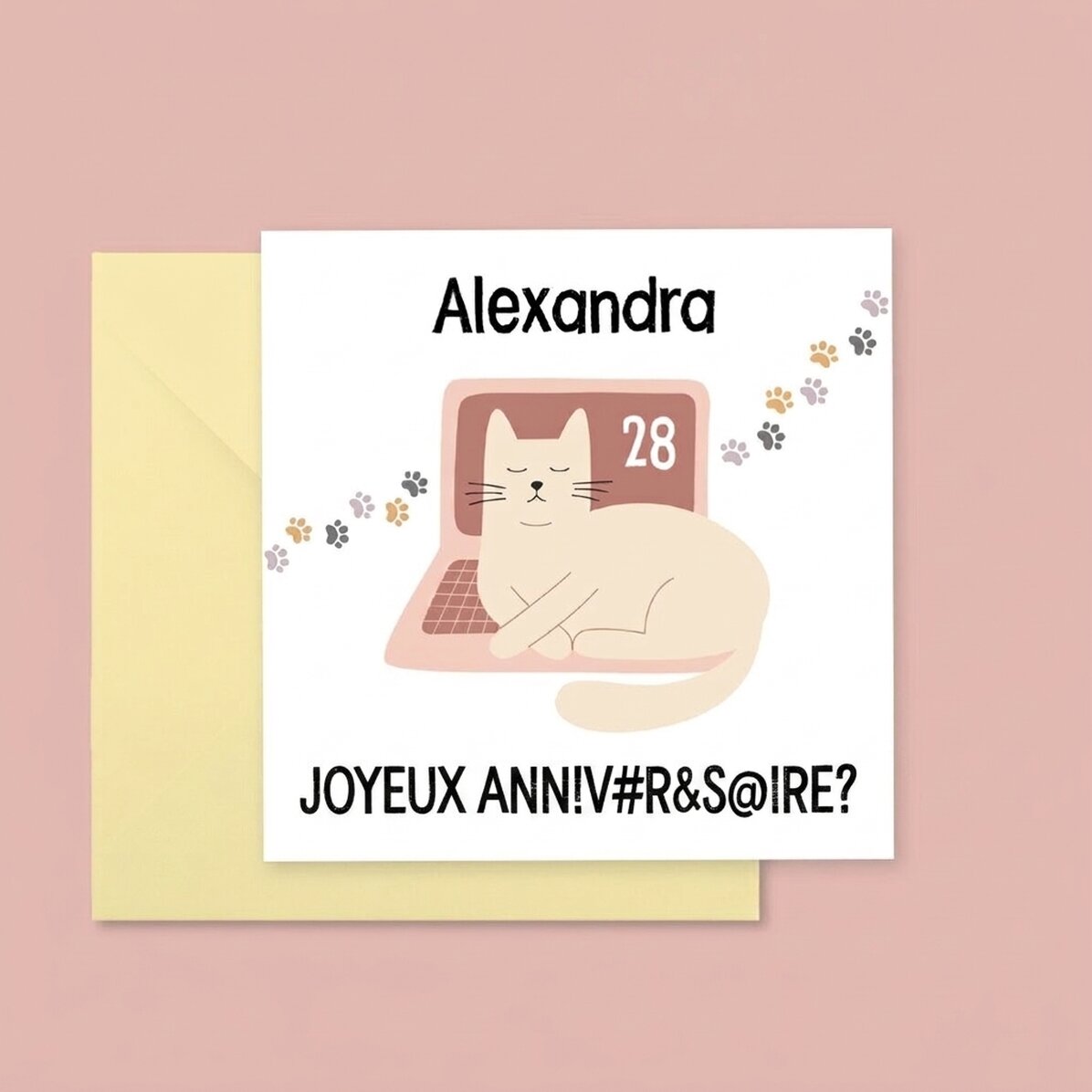Carte carrée personnalisée avec texte - Cat