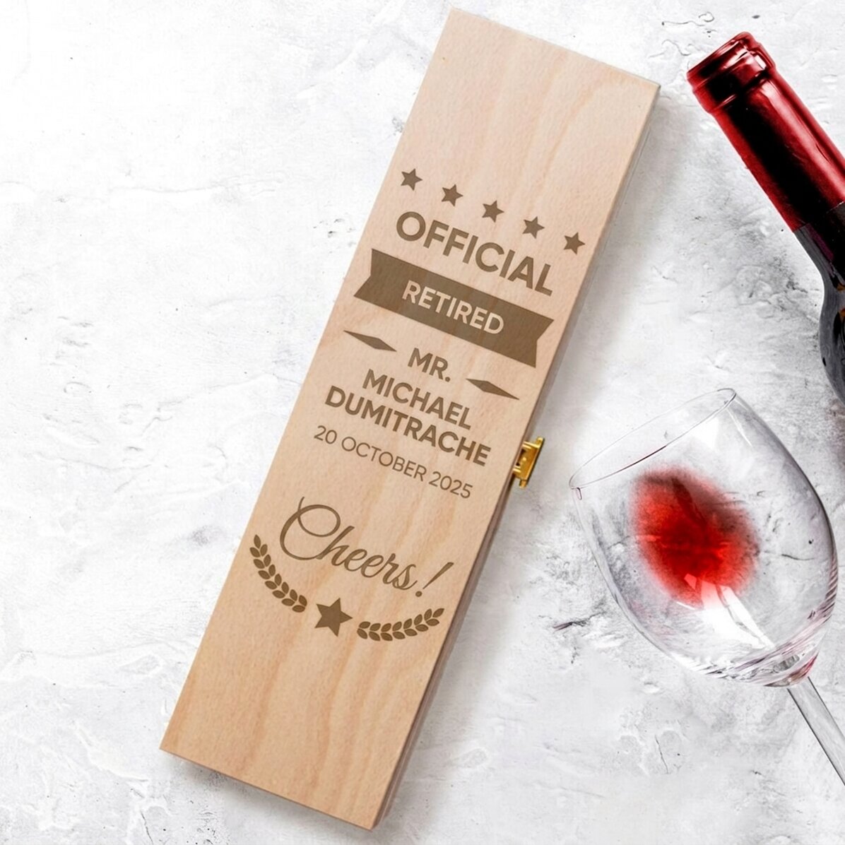 Caisse de vin personnalisée avec inscription - Retraité officiel
