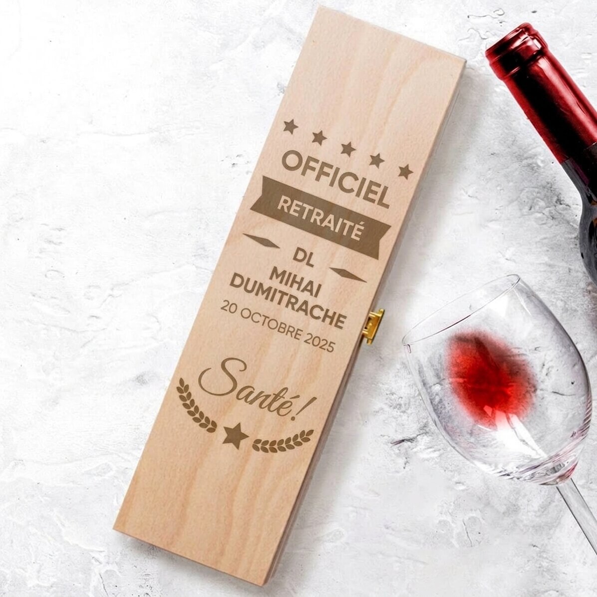 Caisse de vin personnalisée avec inscription - Retraité officiel