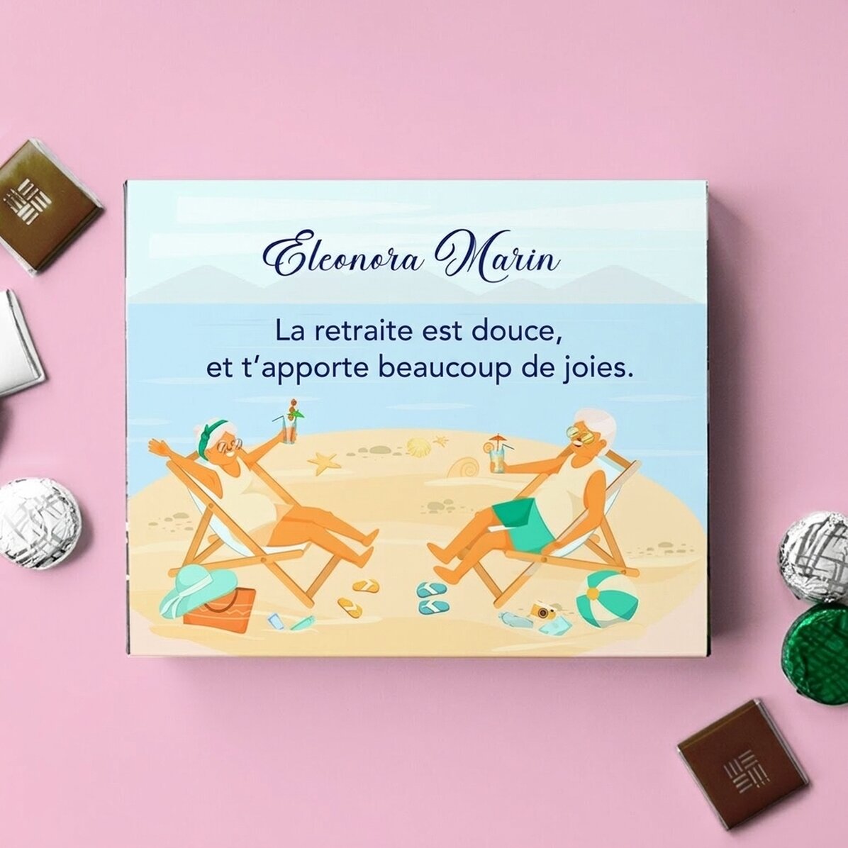 Boîte de bonbons personnalisée avec un message - Douce retraite