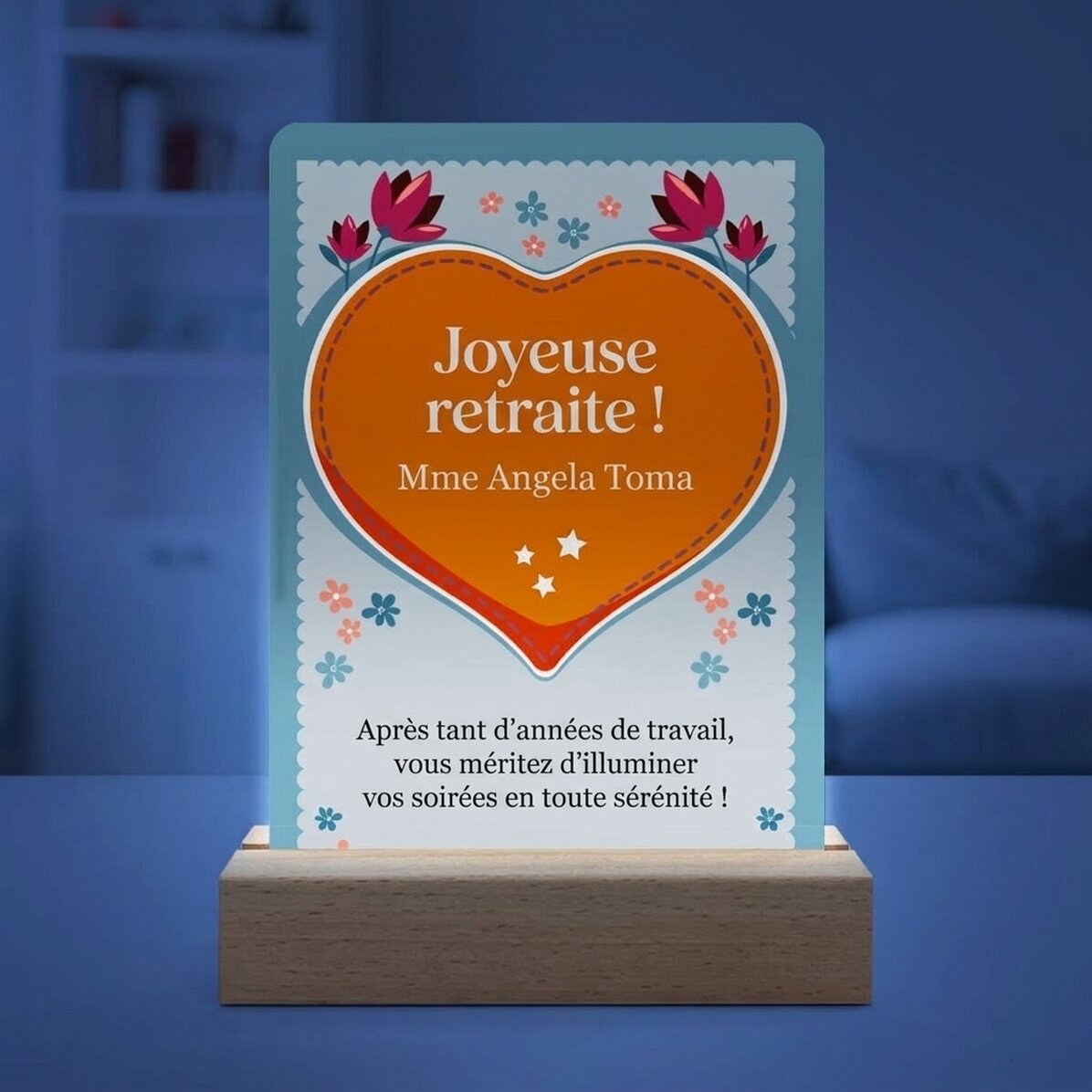 Lampe de veille LED personnalisée avec message - Départ à la retraite